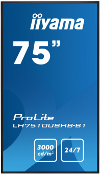 Панель Iiyama 75" LH7510USHB-B1 черный IPS LED 16:9 DVI HDMI M/M матовая 3000cd 178гр/178гр 3840x2160 D-Sub DisplayPort Ultra HD 76кг
