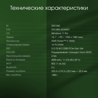 Ноутбук Digma Pro Fortis M Ryzen 5 7430U 16Gb SSD512Gb AMD Radeon Graphics 14.1" IPS FHD (1920x1080) Windows 11 Pro grey WiFi BT Cam 4250mAh (DN14R5-ADXW01) от магазина РЭССИ