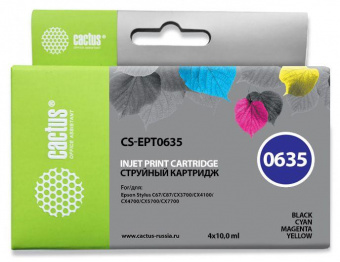 Картридж струйный Cactus CS-EPT0635 T0635 черный/голубой/пурпурный/желтый набор (40мл) для Epson Stylus C67/C87/CX3700/CX4100/CX4700 от магазина РЭССИ