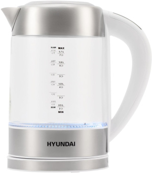 Чайник электрический Hyundai HYK-S5807 1.7л. 2200Вт белый/серебристый корпус: стекло/металл от магазина РЭССИ