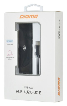 Разветвитель USB-C Digma HUB-4U2.0-UC-B 4порт. черный от магазина РЭССИ