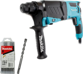 Перфоратор Makita HR2630 + набор буров B-54704 патрон:SDS-plus уд.:2.9Дж 800Вт (кейс в комплекте) от магазина РЭССИ