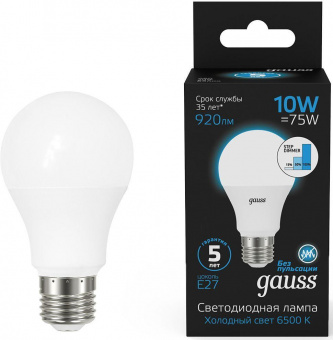 Лампа светодиодная Gauss 102502310-S 10Вт цок.:E27 груша 220B 6500K св.свеч.бел.хол. (упак.:10шт) от магазина РЭССИ