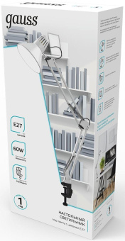 Светильник Gauss GT0011 настольный на струбцине E27 белый 60Вт от магазина РЭССИ