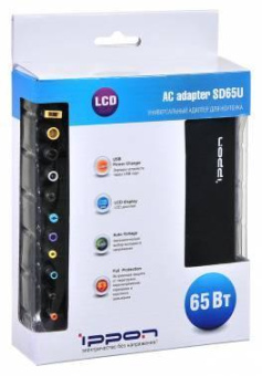 Блок питания Ippon SD65U автоматический 65W 15V-19.5V 11-connectors 3.5A 1xUSB 2.1A от бытовой электросети LСD индикатор от магазина РЭССИ