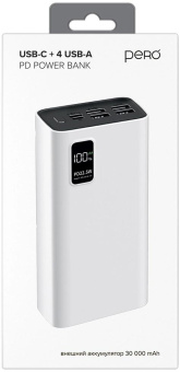 Мобильный аккумулятор Pero PB07 30000mAh PD 22.5W 5A 4xUSB-A/USB-C белый (PB07WH) от магазина РЭССИ