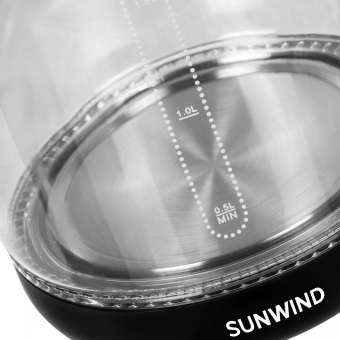 Чайник электрический SunWind SUN-K-002 1.8л. 1500Вт прозрачный/черный (корпус: стекло) от магазина РЭССИ