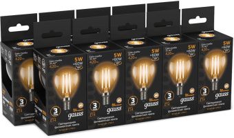 Лампа филам. Gauss Filament 5Вт цок.:E14 свеча 220B св.свеч.бел.теп. (упак.:10шт) (105801105) от магазина РЭССИ