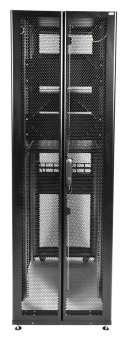 Шкаф серверный ЦМО (ШТК-СП-42.6.10-44АА-9005) напольный 42U 600x990мм пер.дв.перфор. задн.дв.перфор. 2 бок.пан. направл.под закл.гайки 1350кг черный 690мм 139кг 120град. 1950мм IP20 сталь с силовыми розетками укомплектованный от магазина РЭССИ