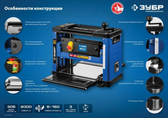 Станок рейсмусовый Зубр РС-305 2000W от магазина РЭССИ
