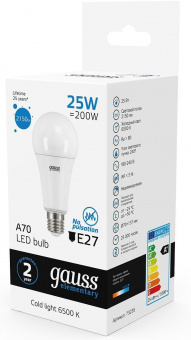 Лампа светодиодная Gauss Elementary 25Вт цок.:E27 груша 220B 6500K св.свеч.бел.хол. A67 (упак.:10шт) (73235) от магазина РЭССИ