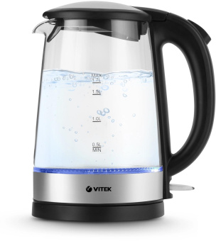 Чайник электрический Vitek VT-8810 1.7л. 2200Вт серебристый/черный корпус: стекло/пластик от магазина РЭССИ