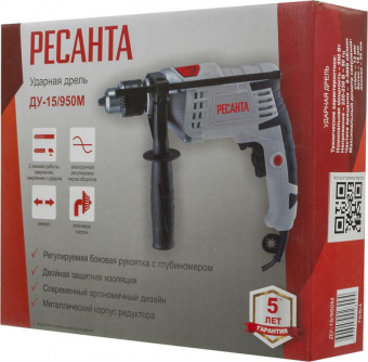 Дрель ударная Ресанта ДУ-15/950М 950Вт патрон:кулачковый реверс (75/8/4) от магазина РЭССИ
