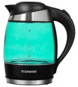 Чайник электрический Starwind SKG2219 1.8л. 2200Вт бирюзовый/черный (корпус: стекло) от магазина РЭССИ