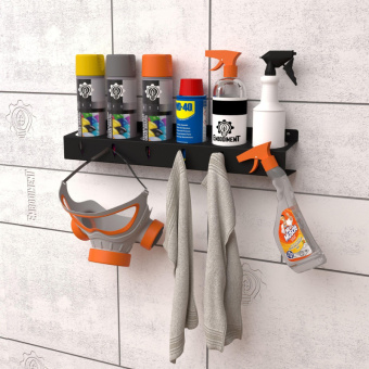 Настенный держатель-органайзер для баллончиков EMBODIMENT с крючками черный EMB-WOP-L-B от магазина РЭССИ