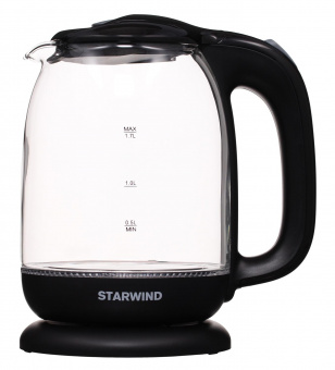 Чайник электрический Starwind SKG1210 1.7л. 2200Вт черный (корпус: стекло) от магазина РЭССИ