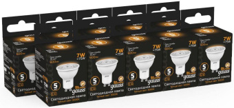 Лампа светодиодная Gauss Black 7Вт цок.:GU10 рефлектор 220B 3000K св.свеч.бел.теп. MR16 (упак.:10шт) (101506107) от магазина РЭССИ