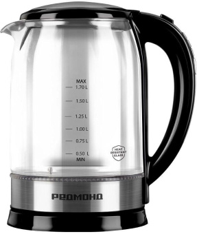 Чайник электрический Редмонд KG257 1.7л. 2200Вт черный корпус: стекло/металл от магазина РЭССИ