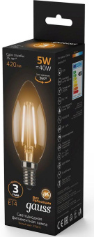 Лампа филам. Gauss 5Вт цок.:E14 свеча 220B 2700K св.свеч.бел.теп. C37 (упак.:10шт) (103801105) от магазина РЭССИ