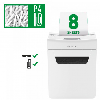 Шредер Leitz IQ Protect Premium 8X белый (секр.P-4) фрагменты 8лист. 14лтр. скрепки скобы от магазина РЭССИ