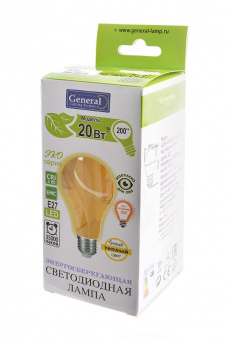 Лампа светодиодная General ЭКО GLDEN-A65S-20ВТ-230-E27-2700 Филамент 10.5Вт E27 2700K BL1 от магазина РЭССИ