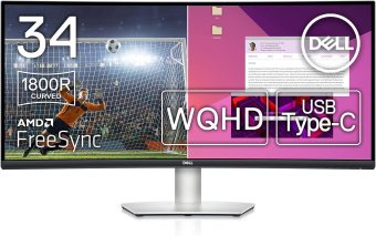 Монитор Dell 34" S3423DWC серебристый/черный VA LED 5ms 21:9 HDMI M/M матовая HAS 300cd 178гр/178гр 3440x1440 100Hz FreeSync DP WQ USB 10.38кг от магазина РЭССИ