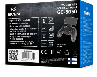 Геймпад Sven GC-5050 черный Bluetooth Беспроводной виброотдача обратная связь (в компл.:держатель для смартфона/кабель USB) (SV-016029) от магазина РЭССИ
