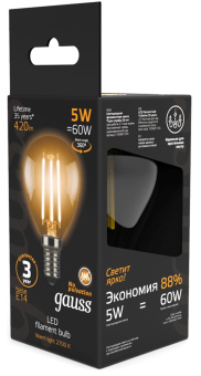 Лампа филам. Gauss Filament 5Вт цок.:E14 свеча 220B св.свеч.бел.теп. (упак.:10шт) (105801105) от магазина РЭССИ