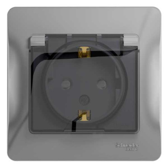 GLOSSA Розетка с заземлением со шторками с крышкой алюминий  в сборе IP44 от магазина РЭССИ