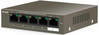 Коммутатор Tenda TEF1105P-4-63W (L2) 5x100Мбит/с 4PoE 58W неуправляемый от магазина РЭССИ