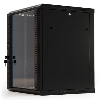 Шкаф коммутационный Hyperline (TWB-1266-GP-RAL9004) настенный 12U 600x600мм пер.дв.стекл 2 бок.пан. 60кг черный 650мм IP20 сталь от магазина РЭССИ