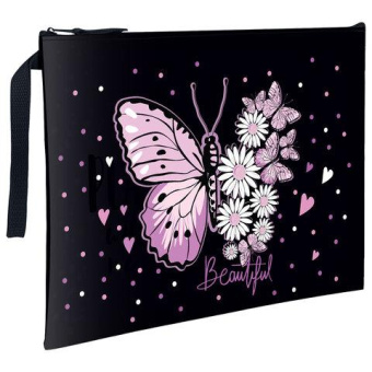 Папка для тетрадей BRAUBERG а4 1 отделение полиэстер на молнии с ручкой flower butterfly 271475 от магазина РЭССИ