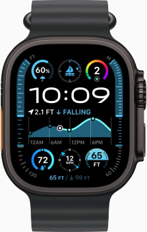 Смарт-часы Apple Watch Ultra 2 2024 A2986 49мм OLED корп.черный титан Ocean band рем.черный разм.брасл.:130-200мм (MX4P3ZP/A) от магазина РЭССИ