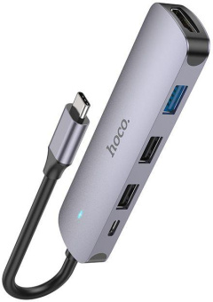 Разветвитель USB-C Hoco HB27 4порт. серый от магазина РЭССИ