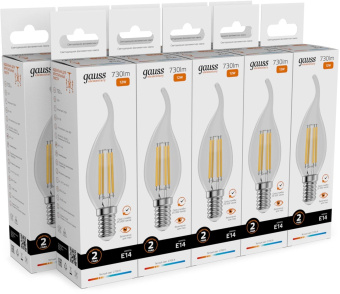 Лампа филам. Gauss Filament 12Вт цок.:E14 свеча св.свеч.бел.теп. (упак.:10шт) (42112) от магазина РЭССИ