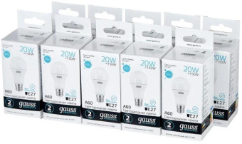 Лампа светодиодная Gauss Elementary 20Вт цок.:E27 груша 220B 4100K св.свеч.бел.ней. A60 (упак.:10шт) (23229) от магазина РЭССИ