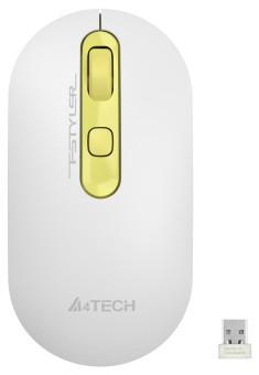 Мышь A4Tech Fstyler FG20S Daisy белый/желтый оптическая (2000dpi) silent беспроводная USB для ноутбука (4but) от магазина РЭССИ