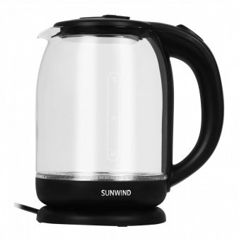 Чайник электрический SunWind SUN-K-002 1.8л. 1500Вт прозрачный/черный (корпус: стекло) от магазина РЭССИ