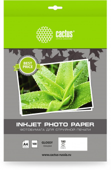 Фотобумага Cactus CS-GA4180100ED A4/180г/м2/100л./белый глянцевое для струйной печати от магазина РЭССИ