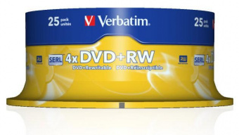 Диск DVD+RW Verbatim 4.7Gb 4x Cake Box (25шт) (43489) от магазина РЭССИ