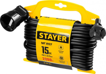 Удлинитель силовой Stayer 55014-15_z01 2x0.75кв.мм 1розет. 15м ПВС пласт.рамка черный от магазина РЭССИ