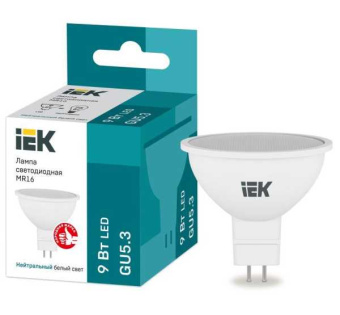 Лампа светодиодная 9Вт MR16 софит 4000К нейтр. бел. GU5.3 230В LLE-MR16-9-230-40-GU5 от магазина РЭССИ
