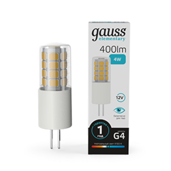 Лампа светодиодная Gauss Elementary 10724 4Вт цок.:G4 капсул. 12B 4100K св.свеч.бел.нейт. G4 (упак.:10шт) от магазина РЭССИ