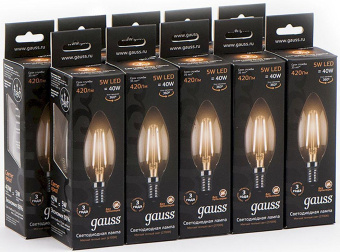 Лампа филам. Gauss 5Вт цок.:E14 свеча 220B 2700K св.свеч.бел.теп. C37 (упак.:10шт) (103801105) от магазина РЭССИ