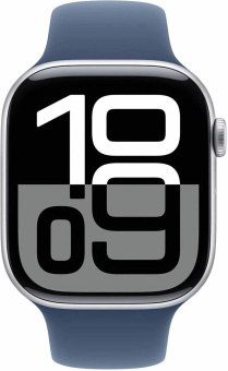Смарт-часы Apple Watch Series 10 A2999 46мм 2.1" OLED корп.серебристый Sport Band рем.синий разм.брасл.:160-210мм (MWWM3LW/A) от магазина РЭССИ