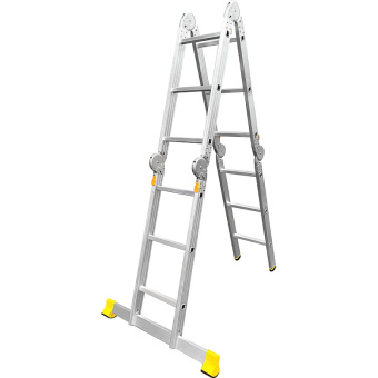 Алюминиевая лестница Алюмет шарнирная четырехсекционная с одним стабилизатором 4х3 ступеней. Серия T4133L от магазина РЭССИ