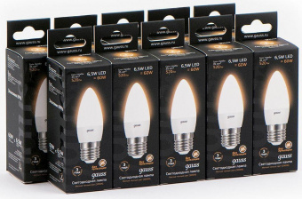 Лампа светодиодная Gauss 7Вт цок.:E27 свеча 220B 3000K св.свеч.бел.теп. (упак.:10шт) (103102107) от магазина РЭССИ