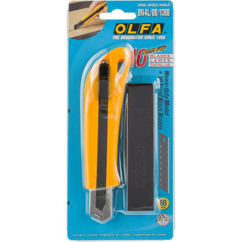 Нож с выдвижным лезвием OLFA 18мм с автофиксатором в комплекте с лезвиями 10 шт OL-BN-AL/BB/10BB от магазина РЭССИ