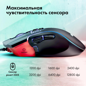 Мышь GMNG XM004 черный/красный оптическая 12800dpi USB для ноутбука 8but от магазина РЭССИ