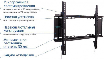 Кронштейн для телевизора Kromax IDEAL-101 черный 32"-90" макс.40кг настенный фиксированный от магазина РЭССИ
